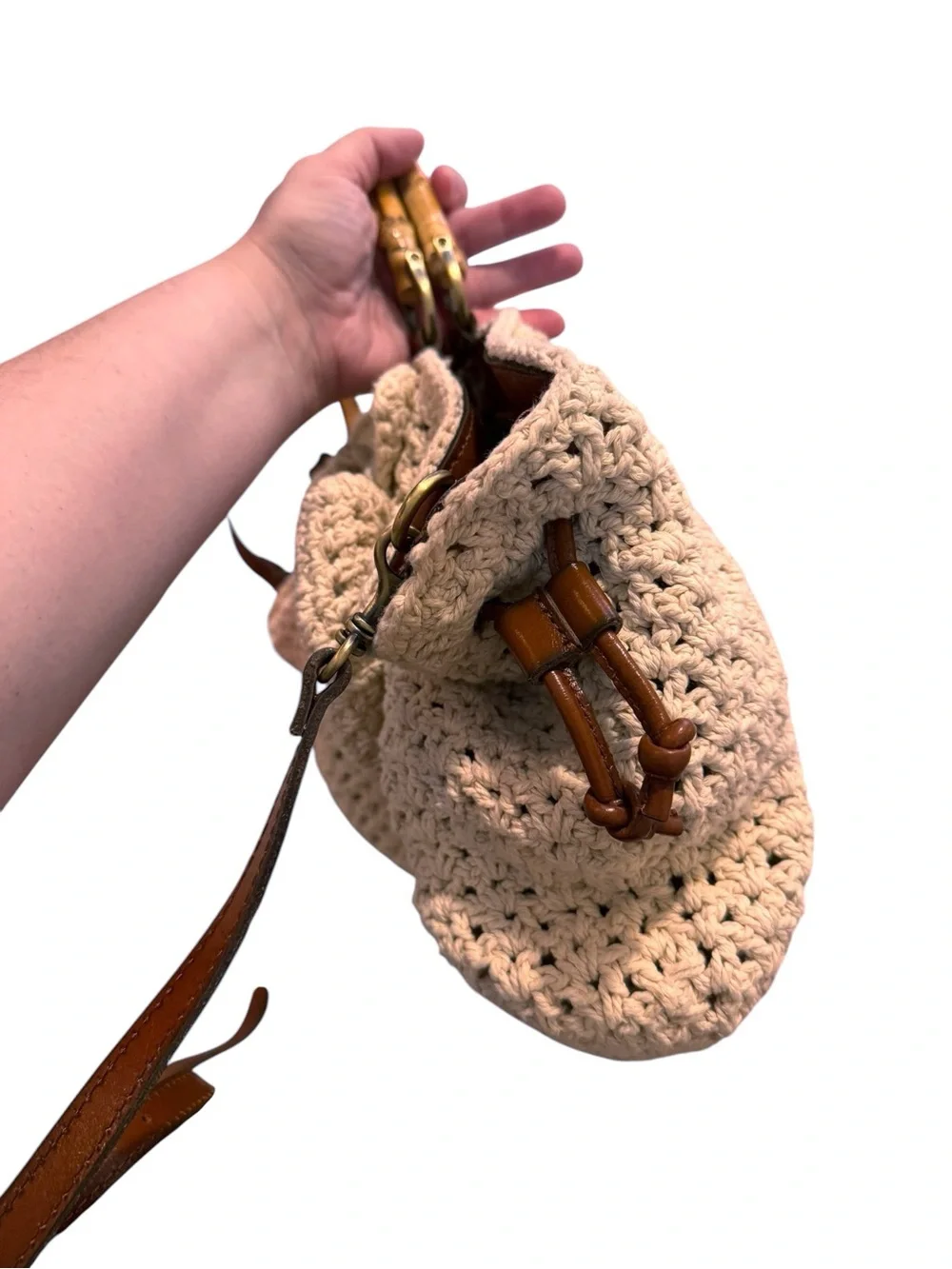 Patricia Nash Cantinella Crochet Bag Large Satchel Natural Ivory Floral Applique